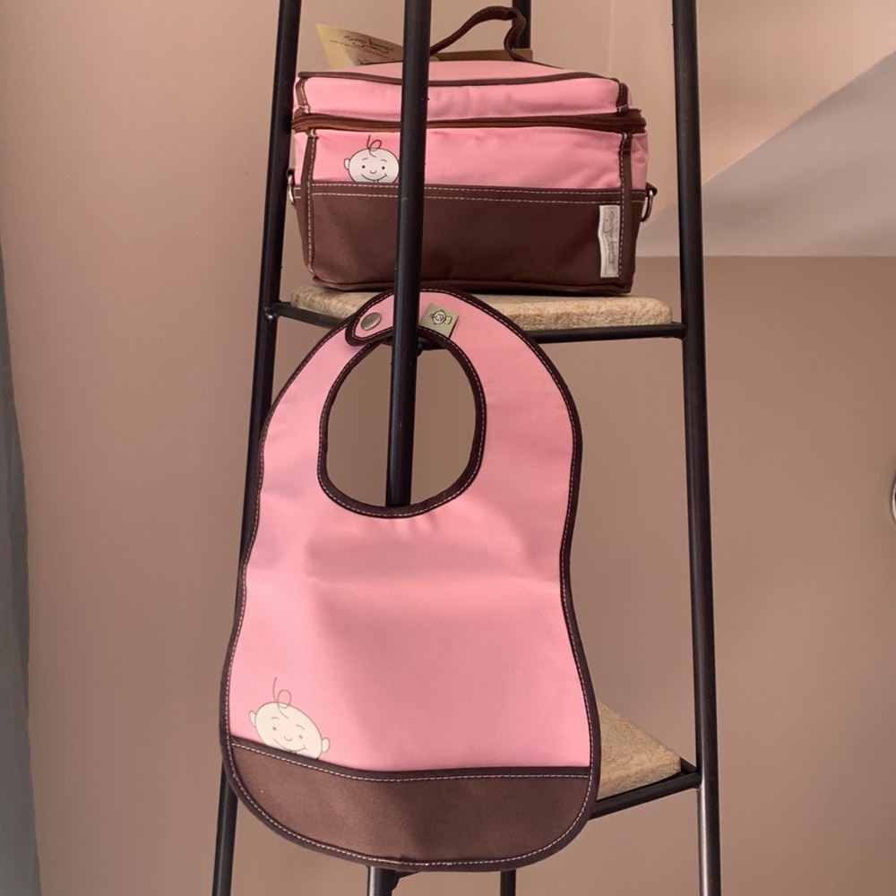 Sugar booger Pink and Brown Bib with snap fastening and food catcher